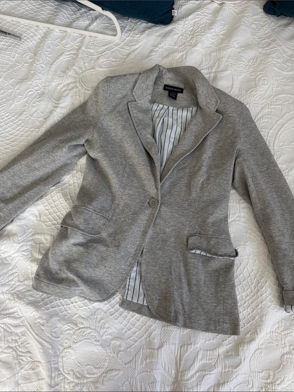 Boston Proper Gray Single-Button Knit Blazer
